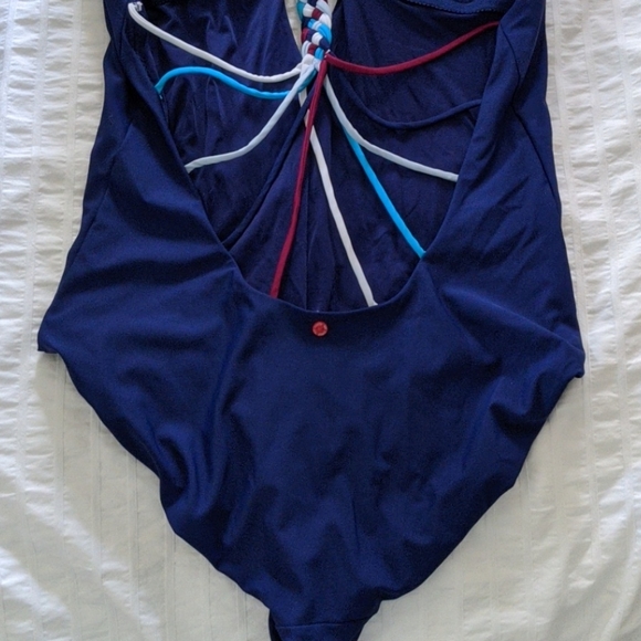 Navy blue w/ multi color braid detail bathing suit - Picture 3 of 4